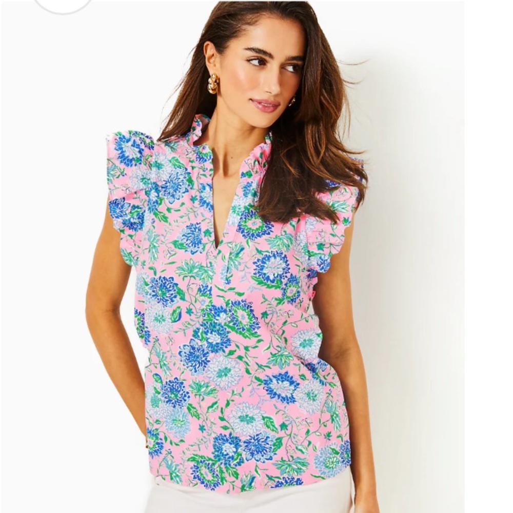 Lilly Pulitzer Klaudie Ruffle Sleeve Top XL